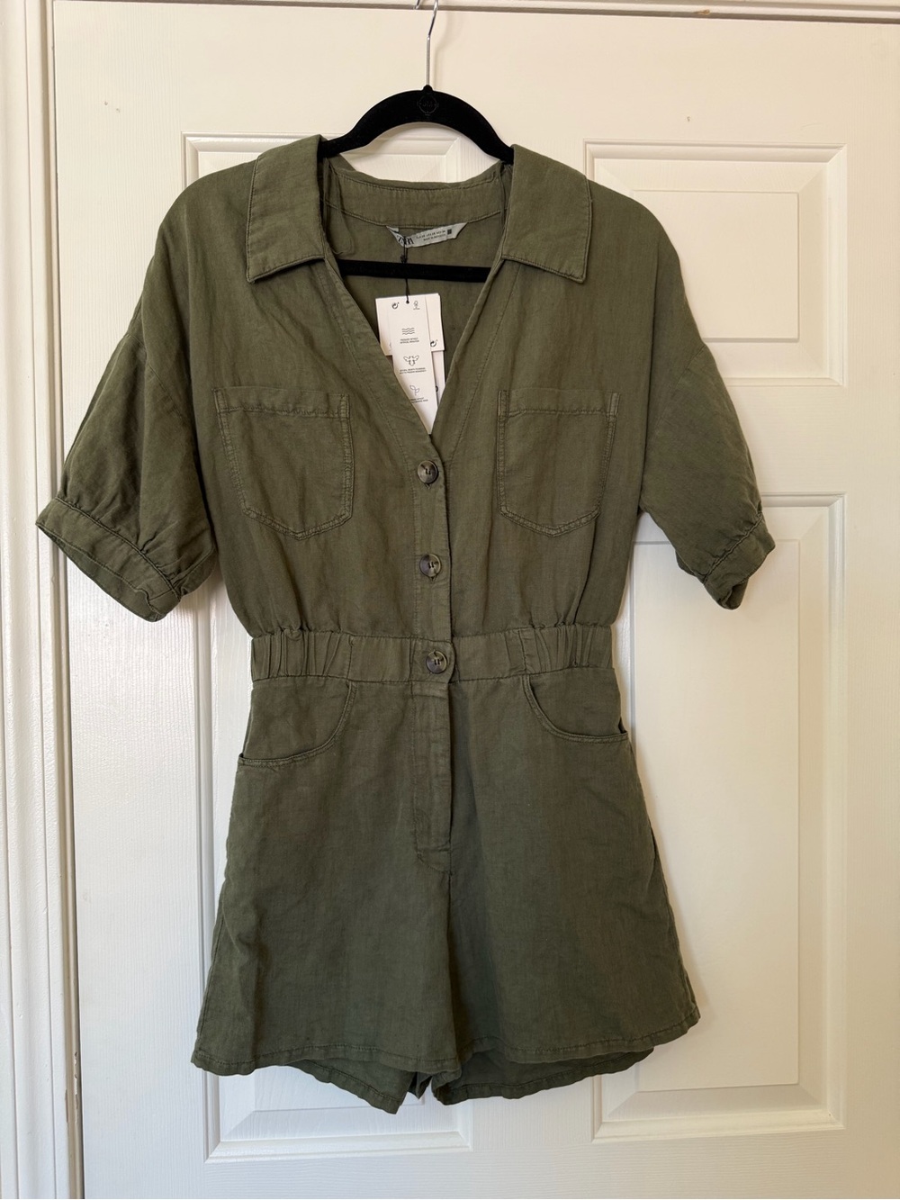 Zara Olive Green Button-Front Romper